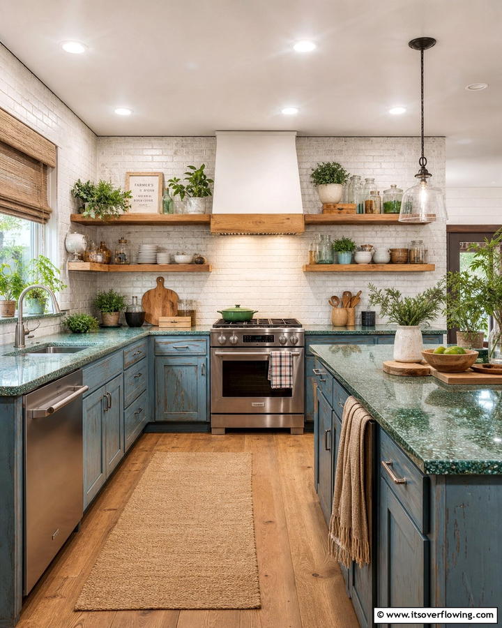 Eco friendly Farmhouse Design - 21 Blue Farmhouse Kitchen Cabinet Ideas for Rustic Charm