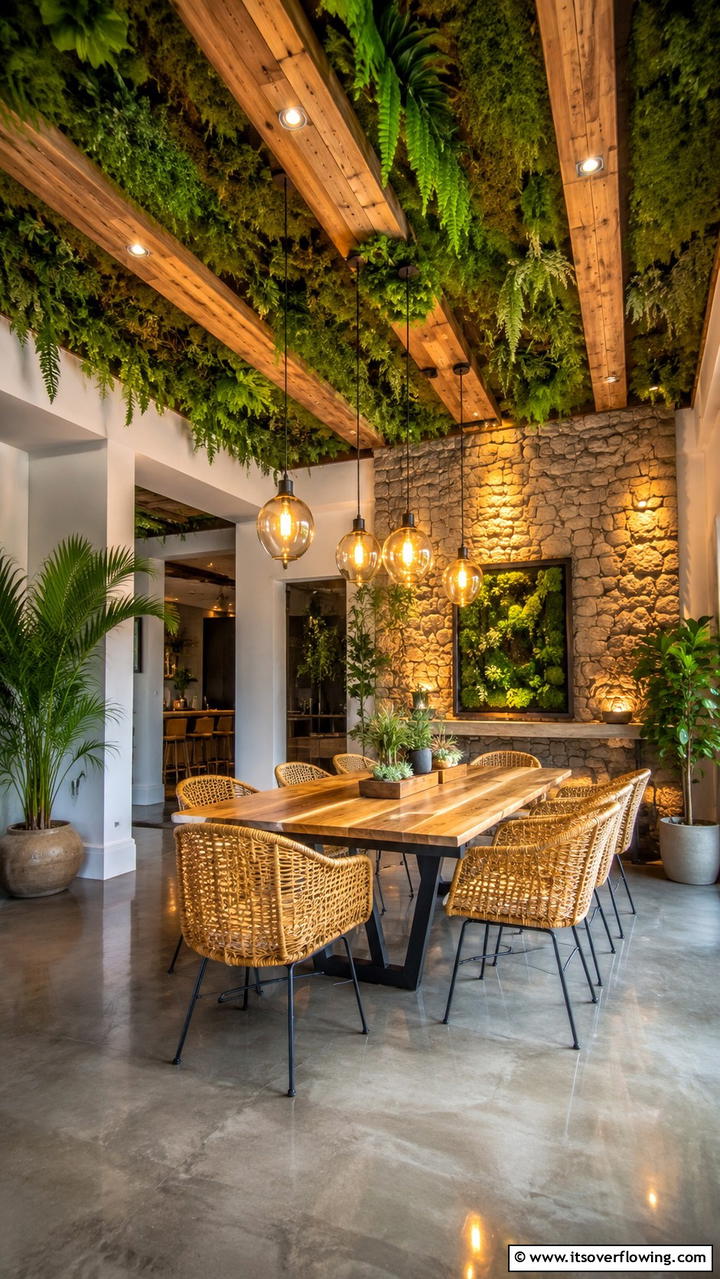 Eco friendly Green Elements - 30 Dining Room Ceiling Ideas to Elevate Your Space