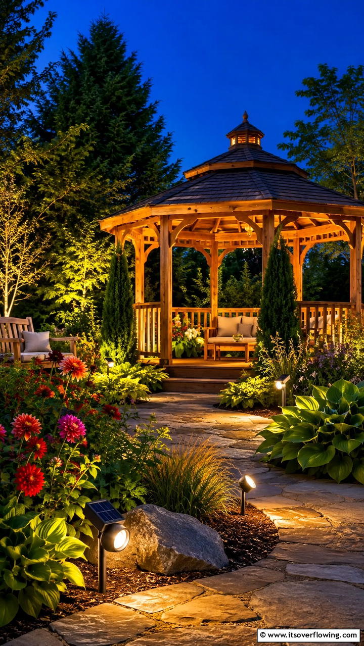 Eco friendly Solar Spots - 30 Gazebo Lighting Ideas- Ambient Outdoor Illumination