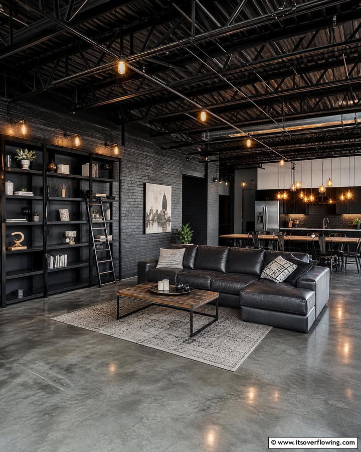 Edgy Black Industrial Style - 21 Bold Black Room Ideas for Dramatic Interior Statements