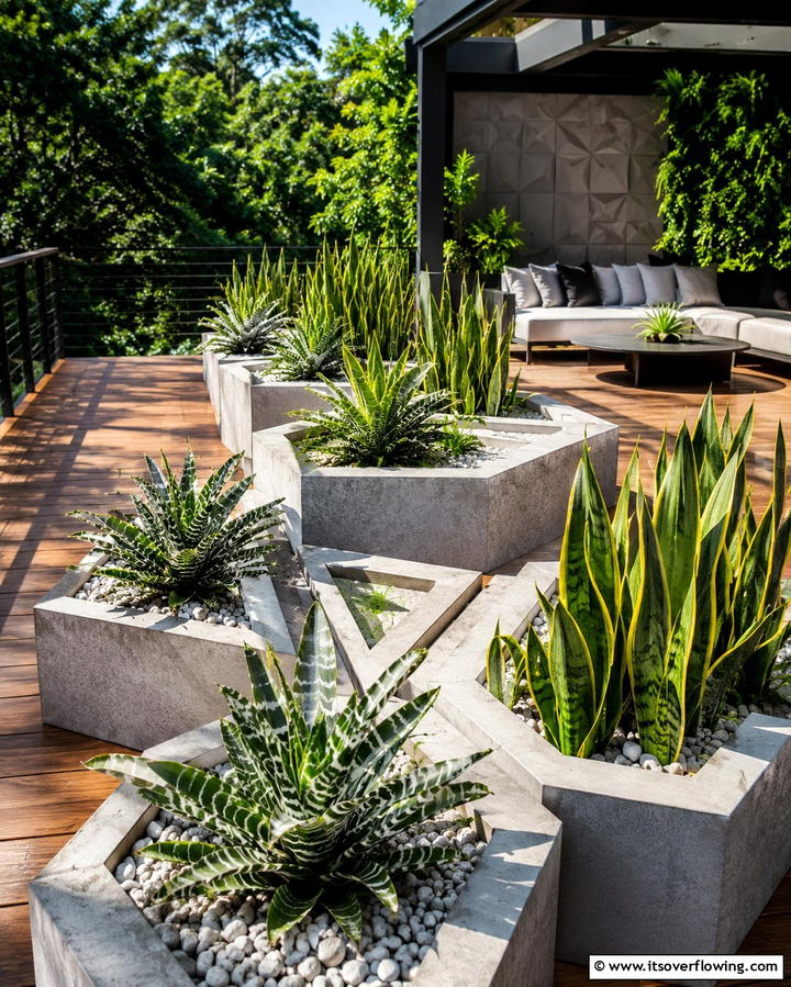 Edgy Green Geometrics - 30 Deck Decorating Ideas with Plants for Lush Outdoor Living