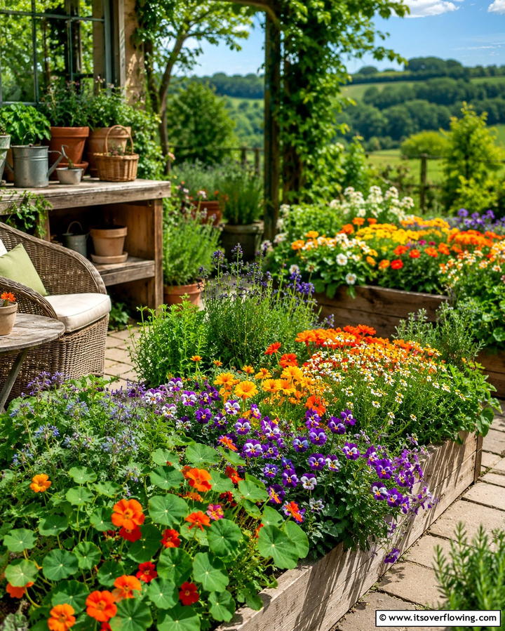 Edible Flower Patio - 30 Patio Garden Ideas for Lush Small-Space Greenery