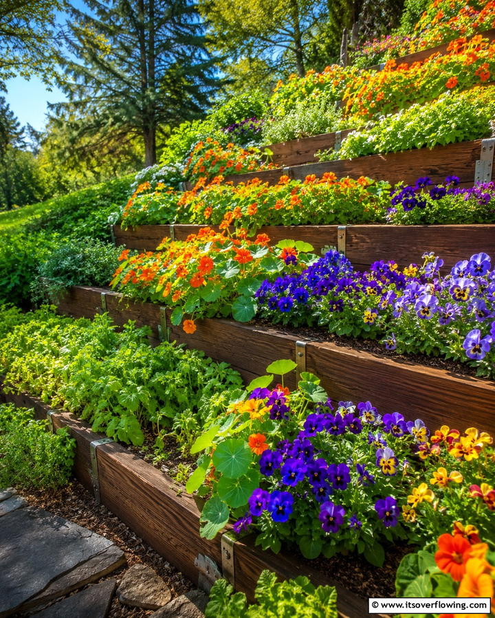 Edible Flower Terraces - 25 Terraced Garden Ideas for Sloped Landscapes