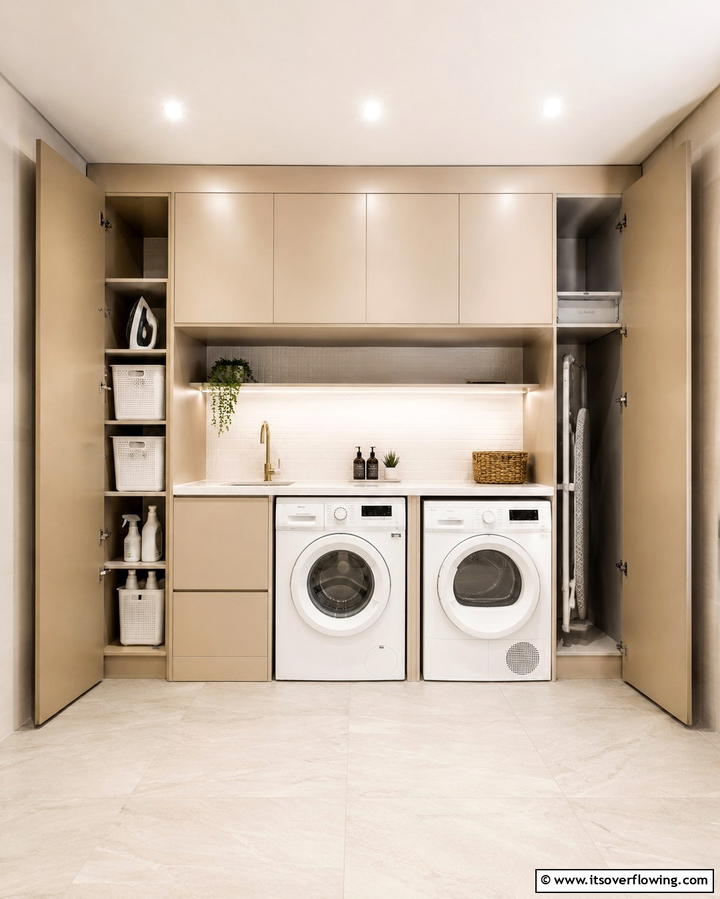 Efficient Layout with Hidden Storage - 30 Basement Laundry Room Ideas for Functional Utility Spaces