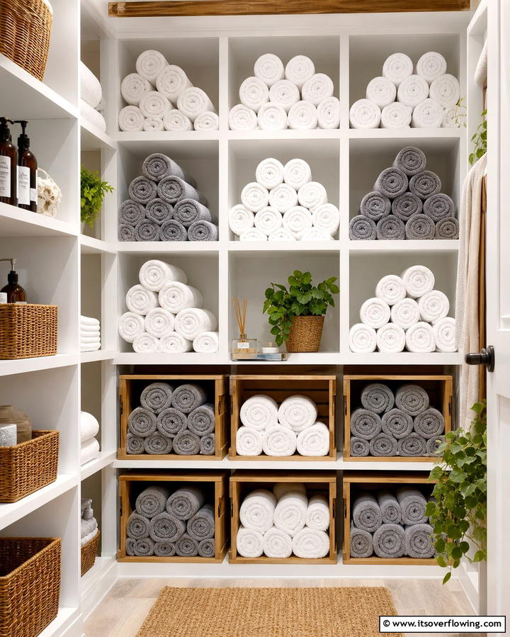 Efficient Towel Roll Storage - 30 Linen Closet Organization Ideas for Maximized Storage