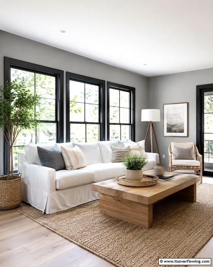 Effortless Style - 30 Living Room Grey Walls & Black Trim- Bold Contrast Ideas