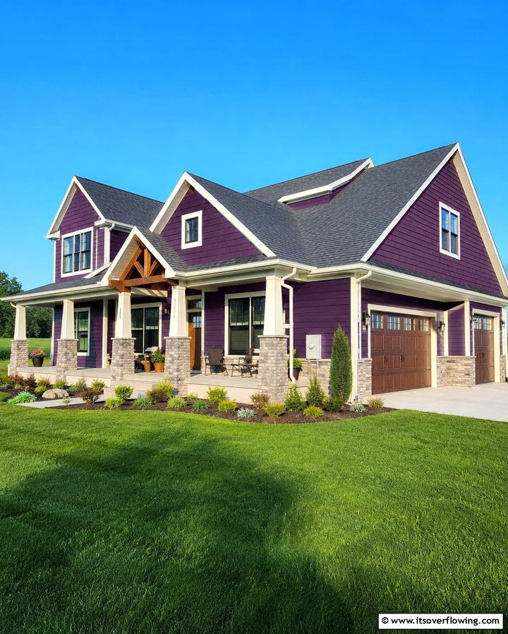 Eggplant Accent Walls - 25 Purple House Exterior Ideas for a Unique Curb Appeal