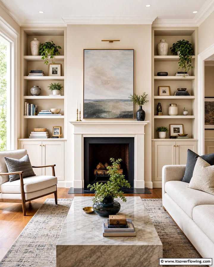 Egyptian Cotton for Built In Shelving - 25 Dulux Egyptian Cotton Living Room Ideas for Elegance