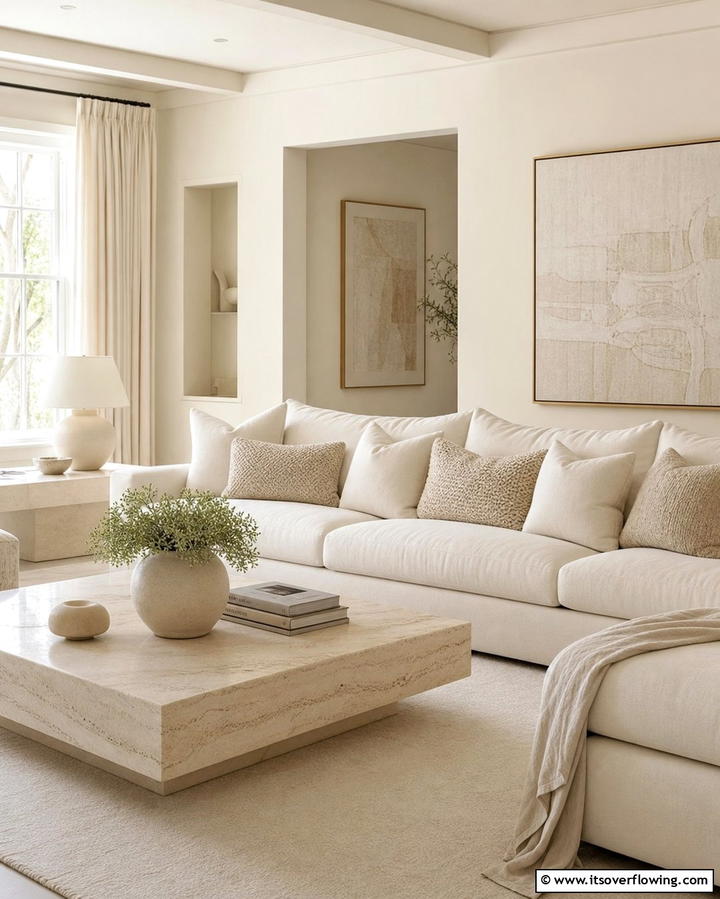 Egyptian Cotton for a Monochromatic Look - 25 Dulux Egyptian Cotton Living Room Ideas for Elegance