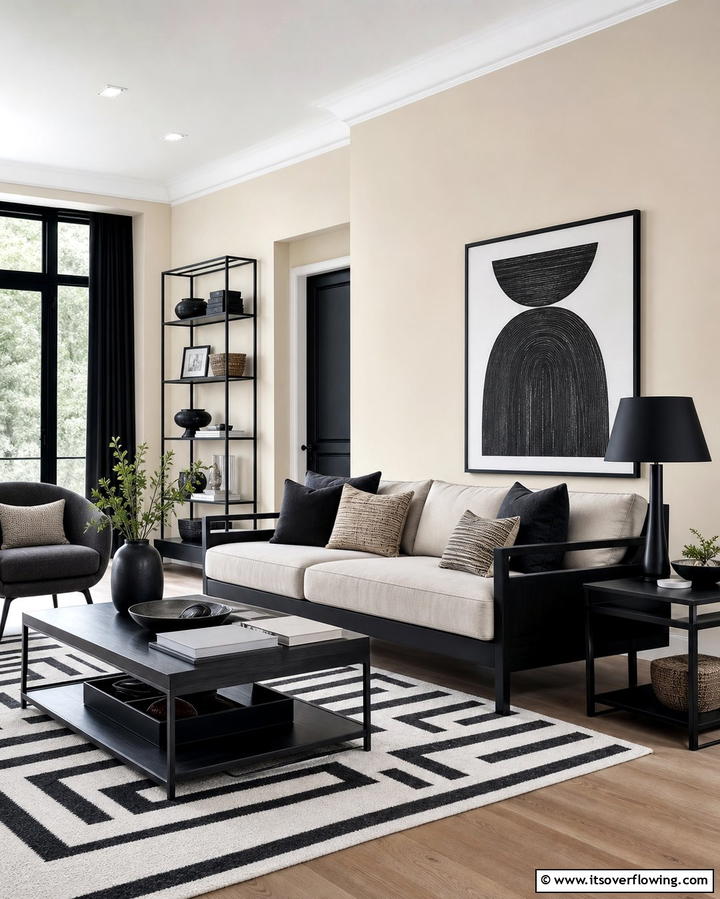 Egyptian Cotton with Dark Contrasts - 25 Dulux Egyptian Cotton Living Room Ideas for Elegance