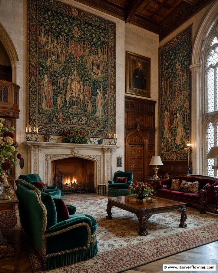 Elaborate Wall Tapestries - 25 Castle Living Room Ideas for a Majestic and Regal Ambiance