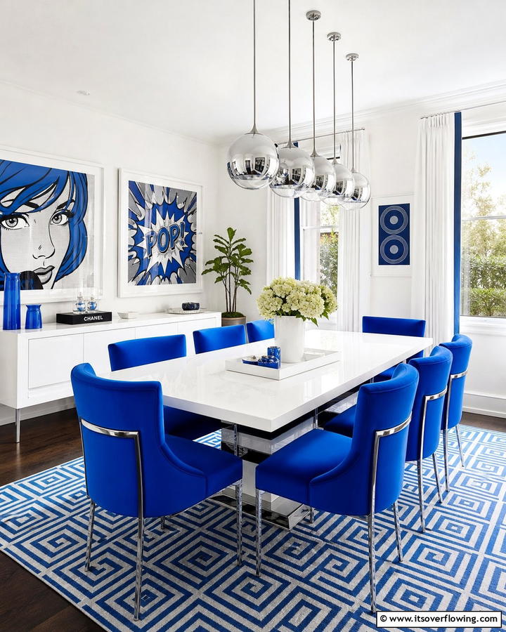 Electric Blue Pops - 21 Blue Dining Room Ideas for Calm Entertaining Spaces