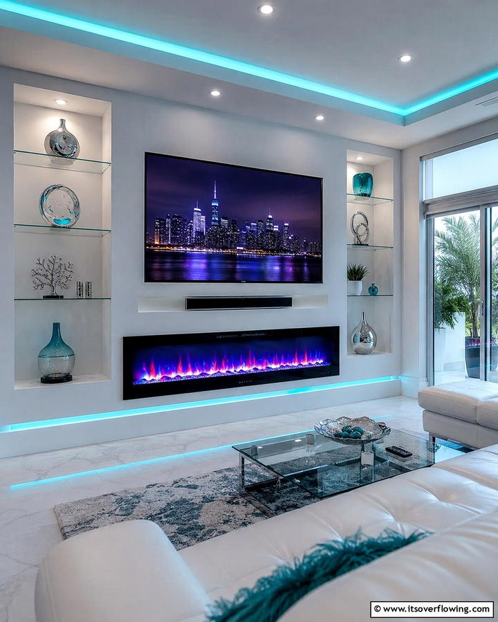 Electric Fireplace with LED Effects - 25 Cozy Living Room Fireplace Ideas for Warmth