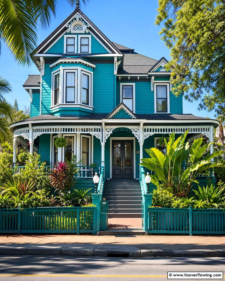 Electric Teal Blue Energy - 20 Stunning Blue Victorian House Colors for Your Home