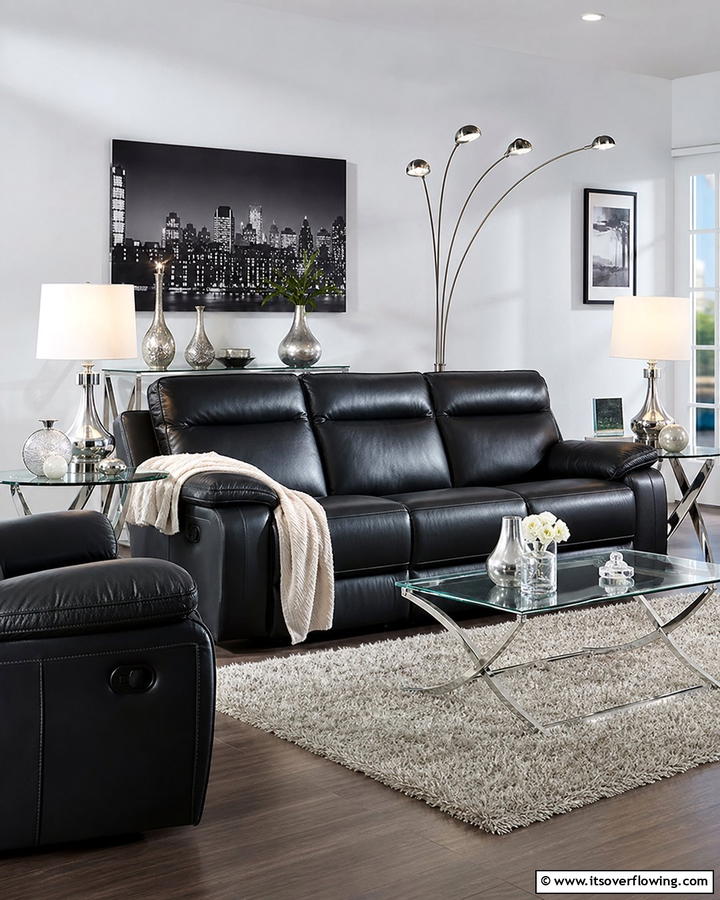 Elegance in Black Leather Comfort - 21 Chic Black Couch Living Room Styling Inspirations