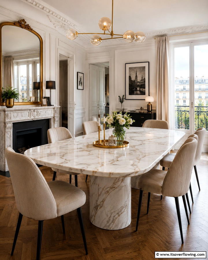 Elegance with a Marble Dining Table - 25 Parisian Dining Room Ideas for Elegant Spaces