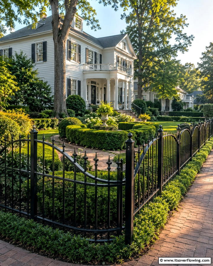 Elegant Arched Iron Corner Fence - 30 Innovative Corner Fence Solutions for Yard Boundaries