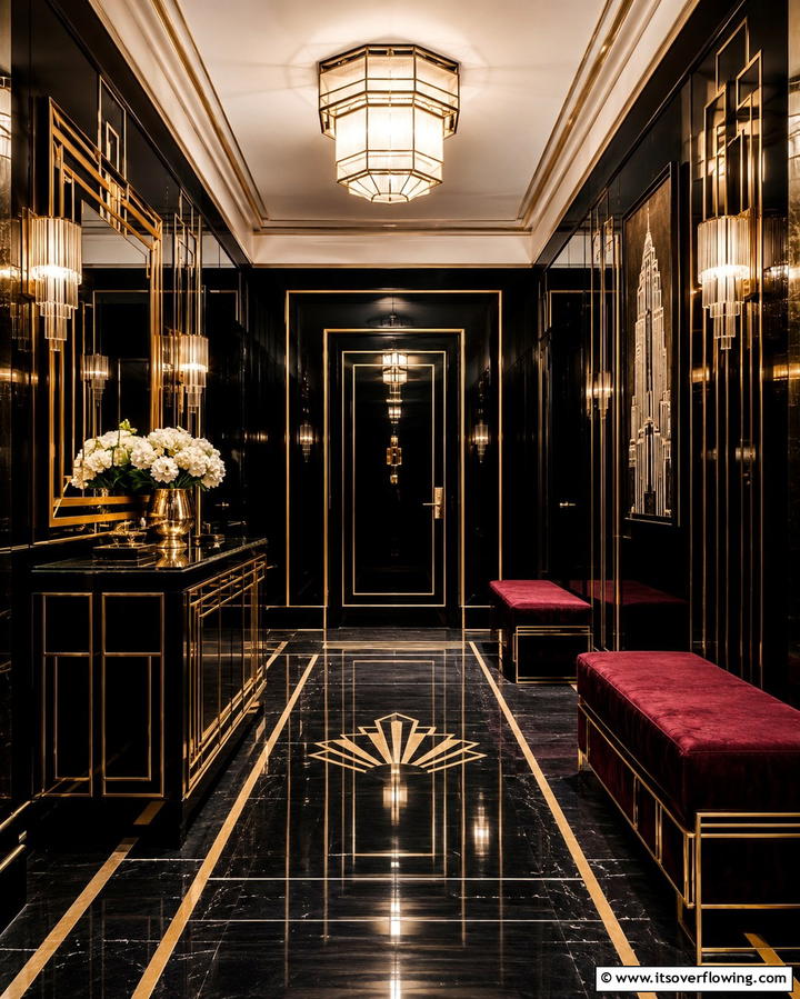 Elegant Art Deco Appeal - 30 Black Hallway Ideas for Dramatic and Sophisticated Spaces