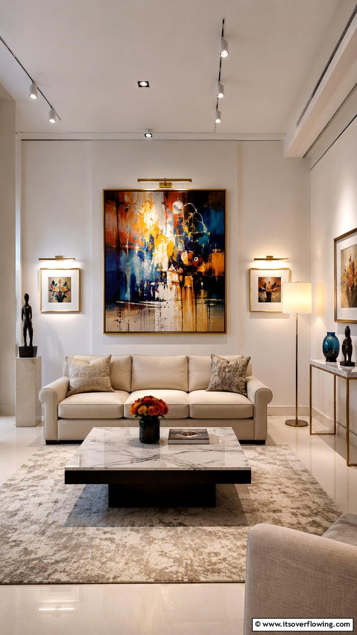 Elegant Art Display - 30 Beige Couch Living Room Ideas for Neutral Elegance