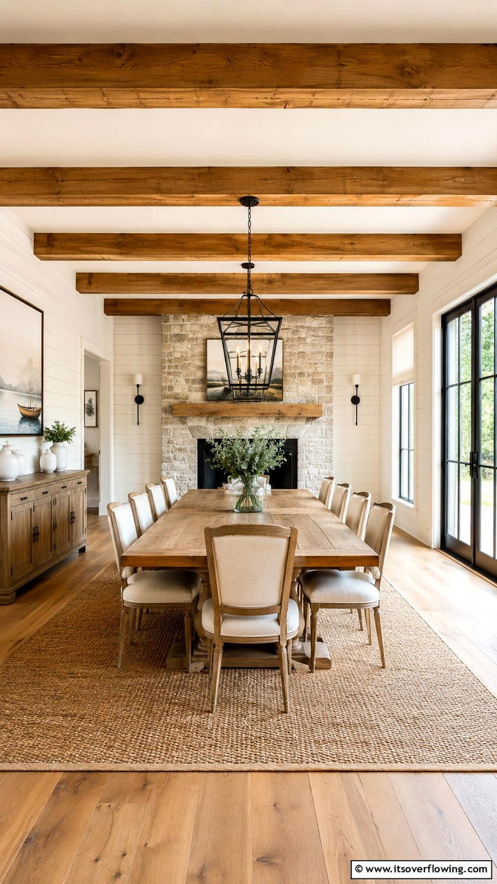 Elegant Beam Accents - 30 Dining Room Ceiling Ideas to Elevate Your Space