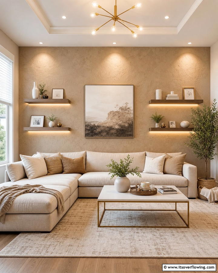 Elegant Beige Accent Walls - 21 Elegant Beige Living Room Ideas for Timeless Comfort