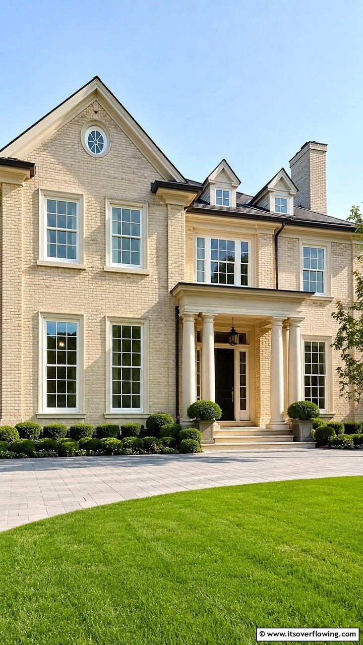 Elegant Beige Brick with Clean Lines - 30 Beige Brick Exterior Home Ideas for Warm Curb Appeal