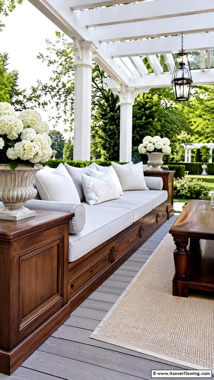 Elegant Bench with Subtle Detailing - 30 Built-In Deck Bench Ideas- Functional Outdoor Seating
