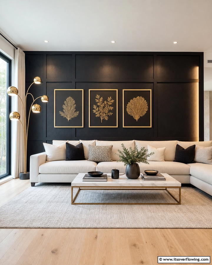 Elegant Black Accent Wall - 21 Bold Black Room Ideas for Dramatic Interior Statements