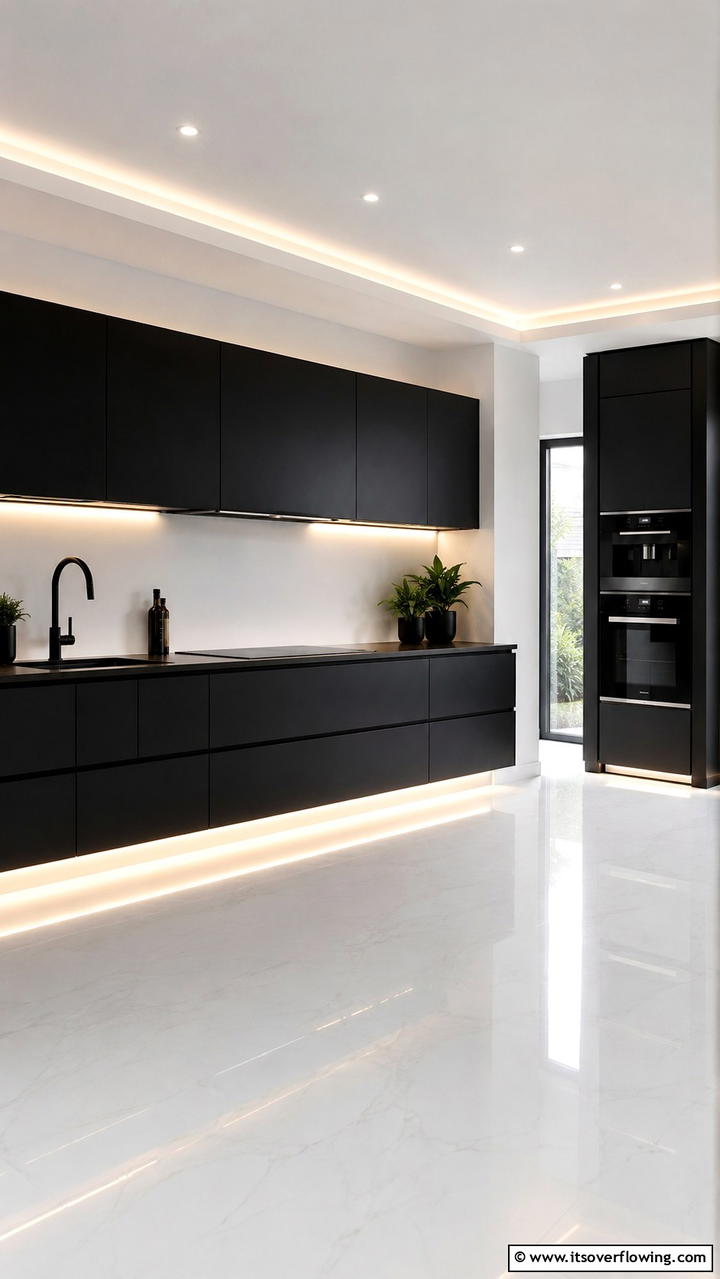 Elegant Black Floating Cabinets - 30 Black Kitchen Cabinet Ideas for Bold Modern Spaces