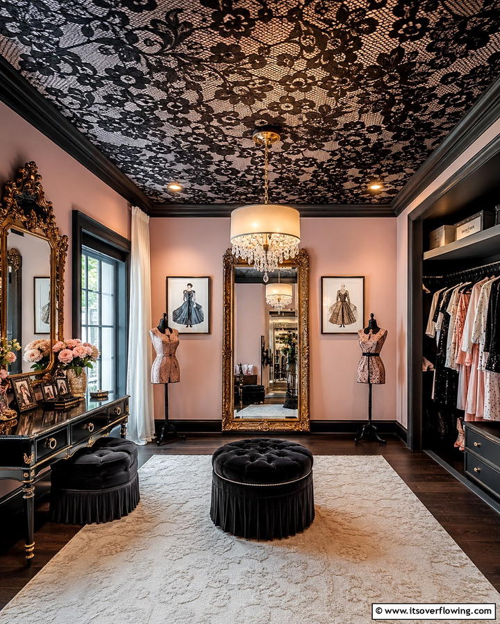 Elegant Black Lace Ceiling Detail - 30 Modern Black Ceiling Design Ideas for Dramatic Interiors