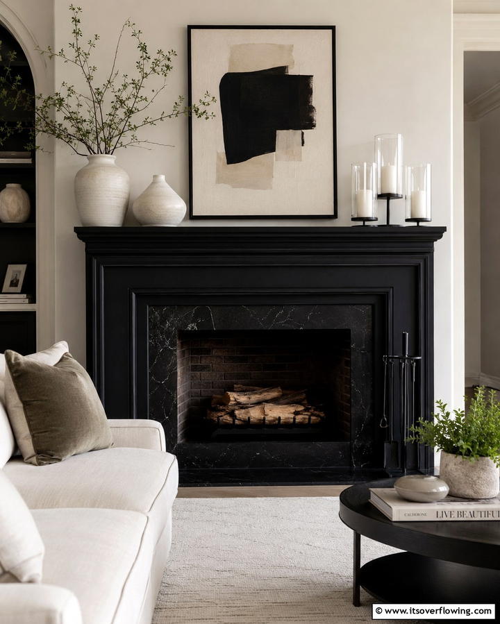 Elegant Black Mantel Decor - 30 Bold Black Fireplace Ideas to Elevate Your Living Room