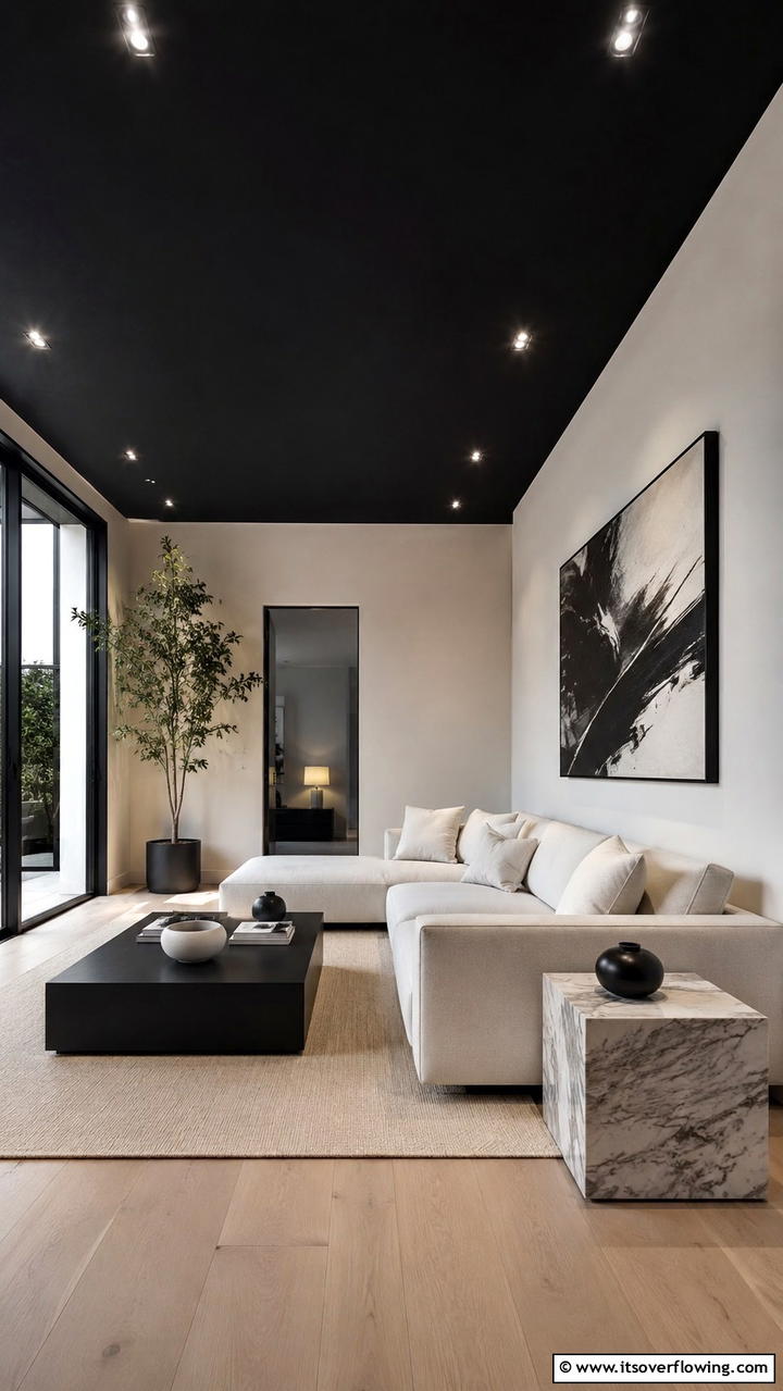 Elegant Black Simplicity - 30 Black Ceiling Ideas to Add Depth and Drama Above