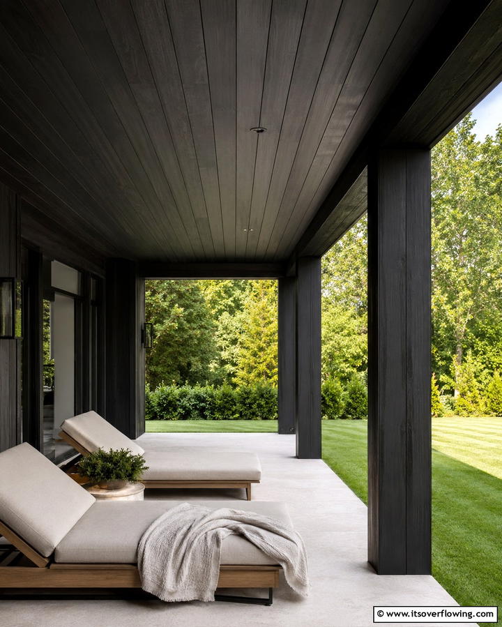 Elegant Black Stained Wood Elements - 30 Inviting Black Porch Ideas for a Modern Outdoor Oasis