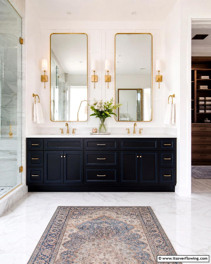 Elegant Black Vanity with Blue Detailing - 30 Striking Black and Blue Bathroom Ideas for Dramatic Flair