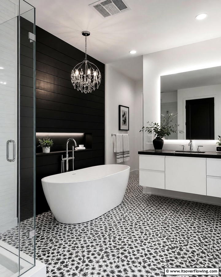 Elegant Black and White Contrast - 21 Luxury Bathroom Ideas for a Spa-Like Retreat