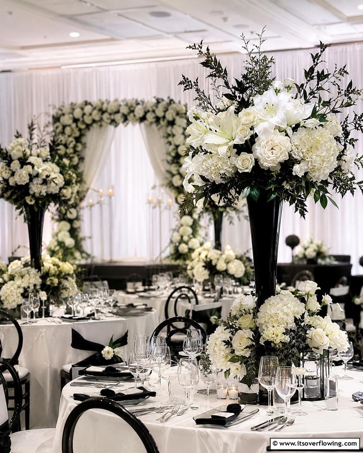 Elegant Black and White Floral Arrangements - 25 Black and White Wedding Ideas for Classic Elegance