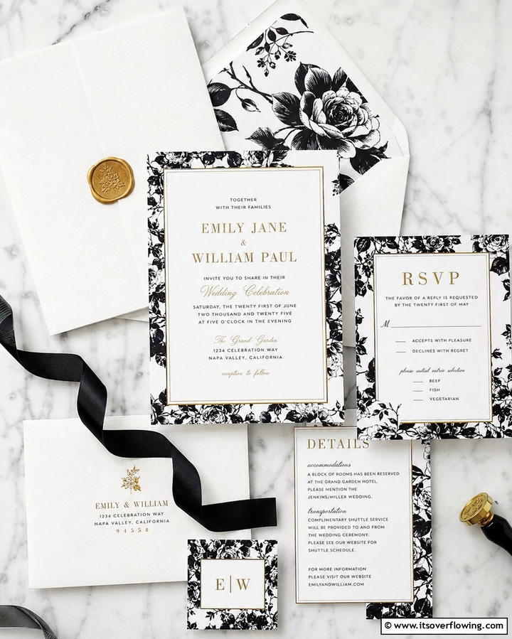 Elegant Black and White Invitations - 25 Black and White Wedding Ideas for Classic Elegance