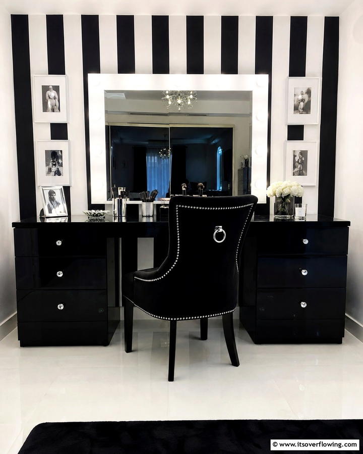 Elegant Black and White Vanity - 30 Bedroom Vanity Ideas for Chic and Functional Dressing Areas
