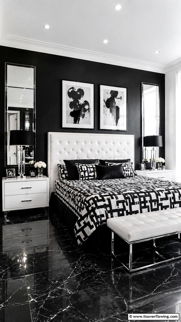 Elegant Black and White - 30 Dark Bedroom Ideas- Moody and Sophisticated Retreat