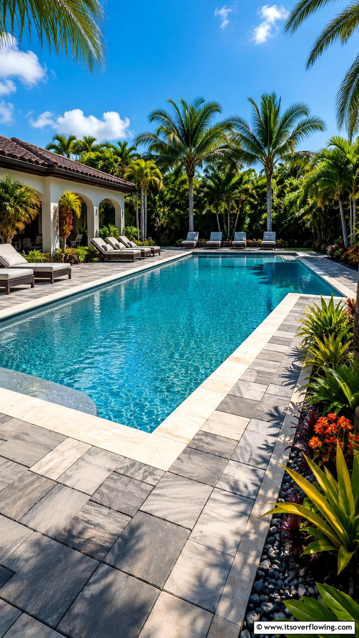 Elegant Border Design - 30 Concrete Pavers Around Pool Ideas for Durable Style