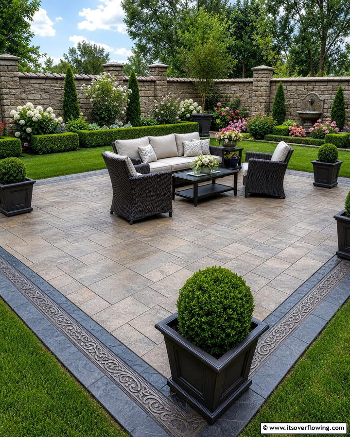 Elegant Border Details - 21 Stamped Concrete Patio Designs to Elevate Outdoor Spaces