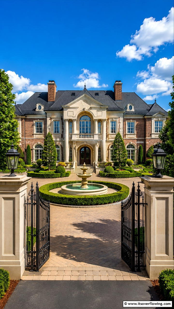 Elegant Brick Mansion with Luxurious Stone Facade - 30 Brick Houses With Stone Accents- Exterior Design Inspiration