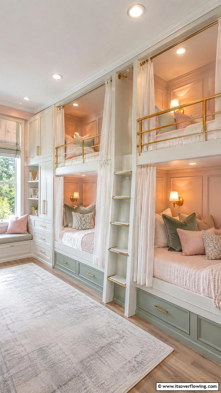 Elegant Bunk Room with Soft Color Palette - 30 Bunk Room Ideas for Fun and Functional Kids’ Spaces