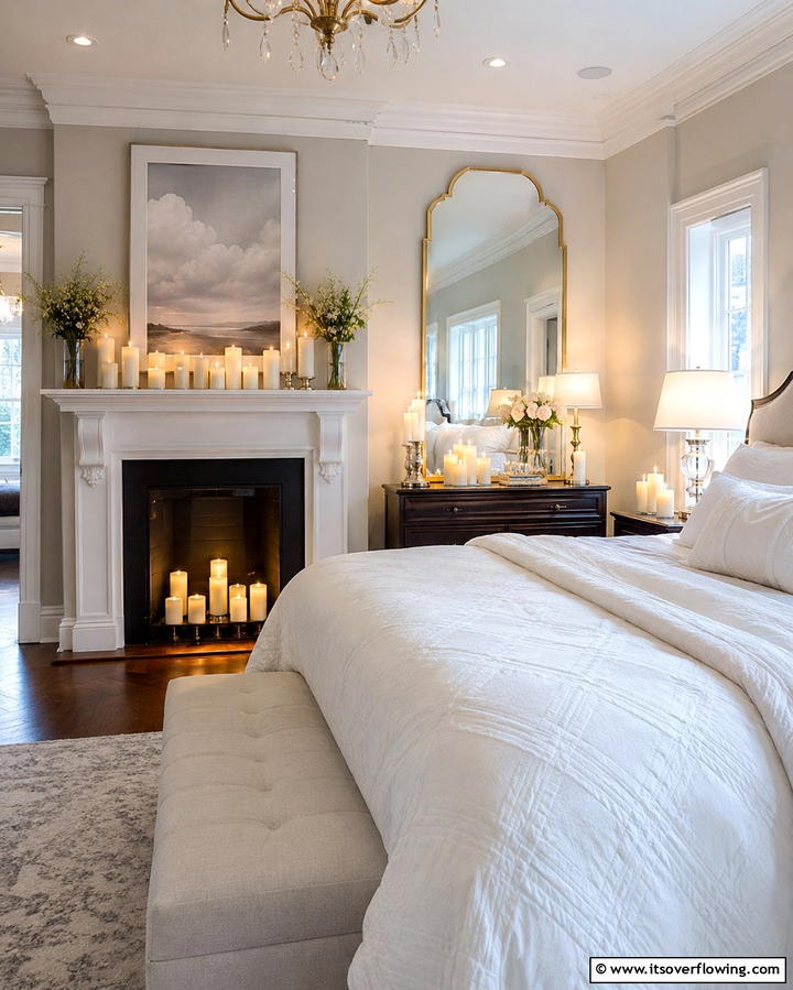Elegant Candle Displays - 30 Cozy Fall Bedroom Decor Tips for Autumnal Warmth & Style