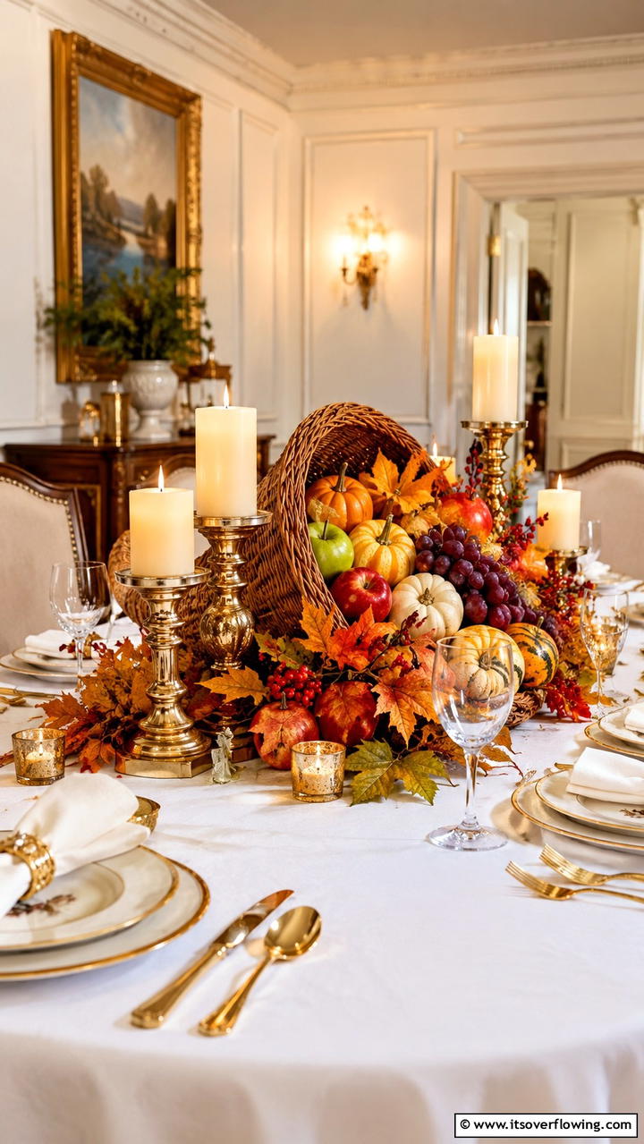Elegant Candlelit Cornucopia - 21 Stunning Thanksgiving Centerpiece Ideas for Your Table
