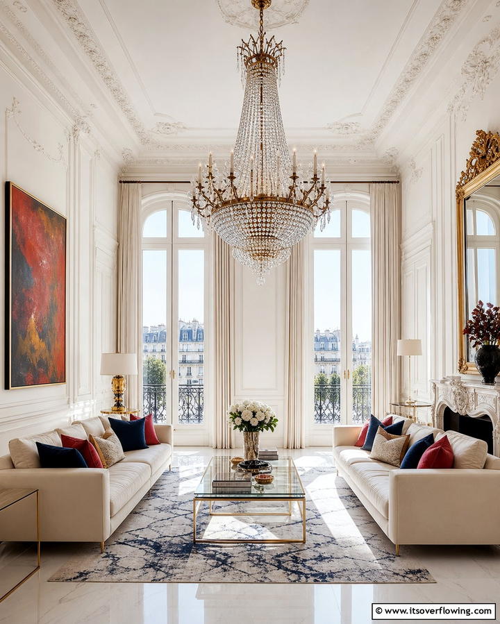 Elegant Chandeliers - 25 Parisian-style Living Room Ideas for Elegant Homes