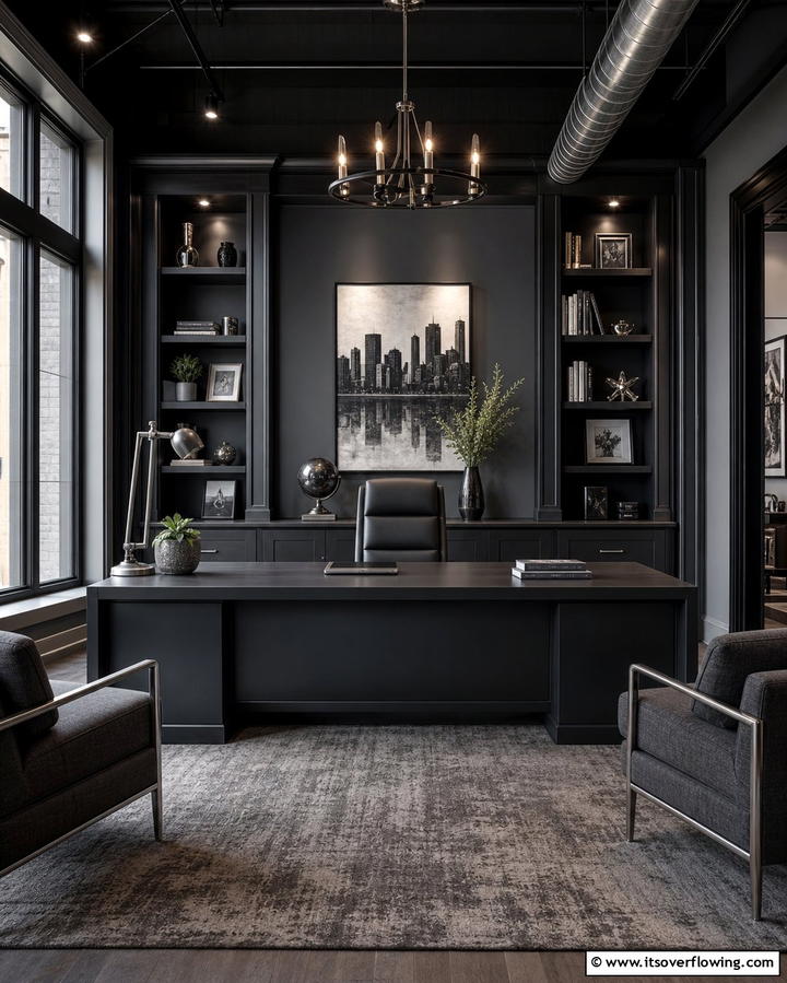 Elegant Charcoal Gray Office - 25 Monochromatic Color Schemes for Rooms
