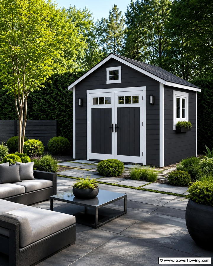 Elegant Charcoal Gray Sophistication - 25 Shed Color Ideas to Brighten Your Outdoor Space