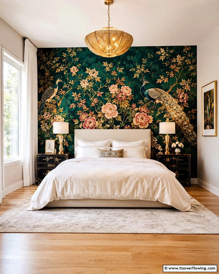 Elegant Chinoiserie Accent Wall - 25 Chinoiserie Bedroom Ideas for an Exotic Touch