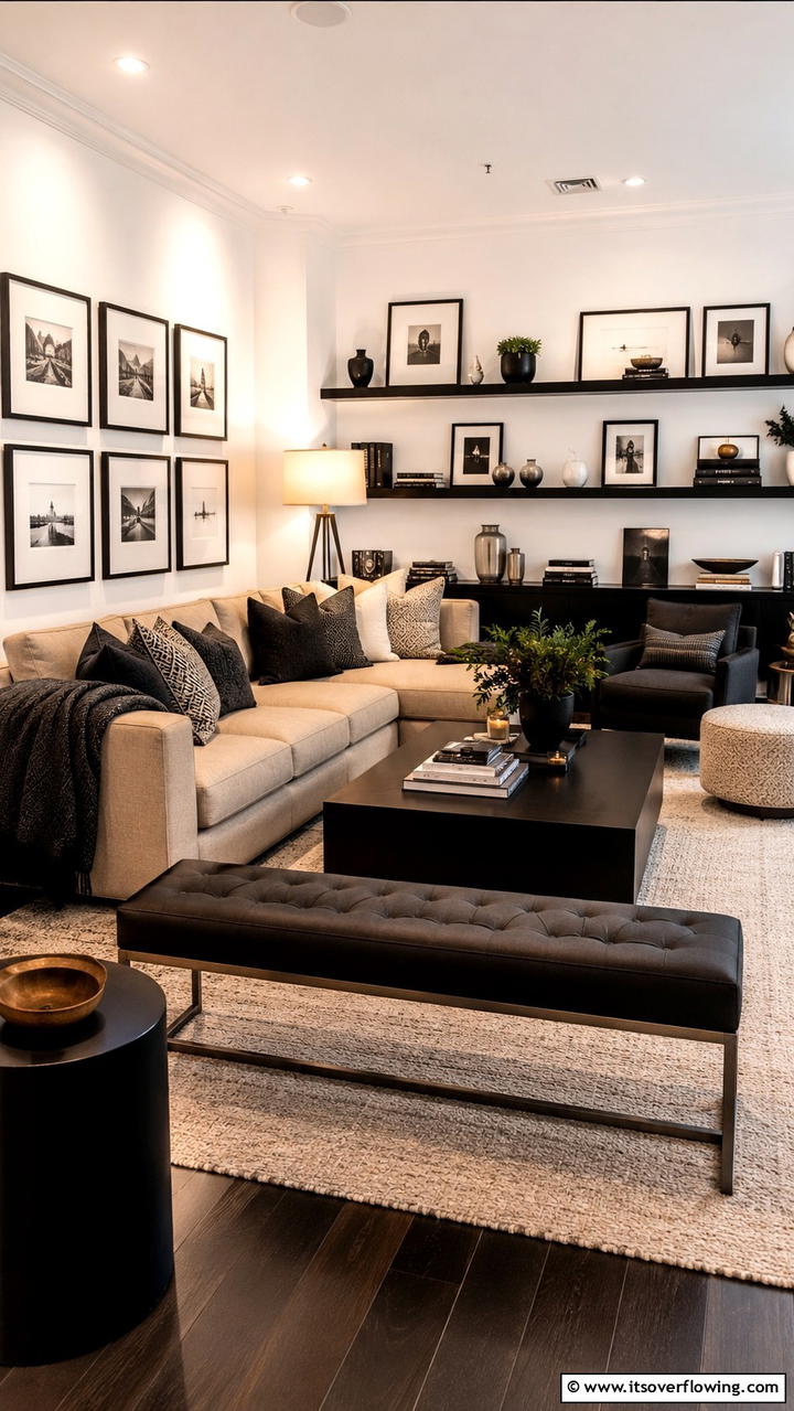 Elegant Contrast Layers - 30 Black & Beige Living Room Ideas for Modern Contrast